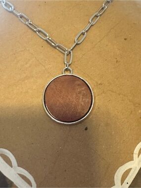 Minimalist Silver Chain Necklace with Brown Round Pendant